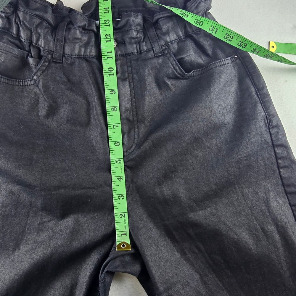 ZARA Black‎ High Waisted Paperbag Waist Wax Coated Pants Size US 8 - Picture 9 of 11